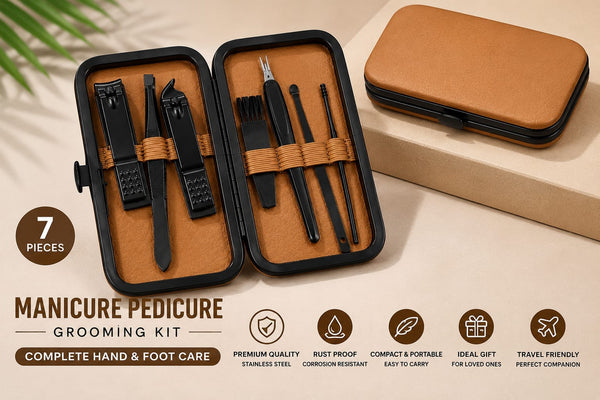 7-Piece Manicure & Pedicure Nail Care Grooming Kit – Premium Travel Nail Set