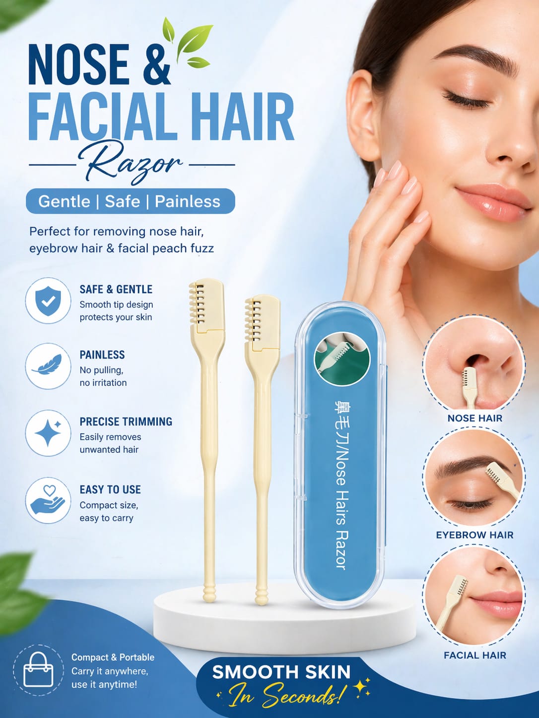 Nose & Facial Hair Razor – Safe, Gentle & Painless Hair Remover
